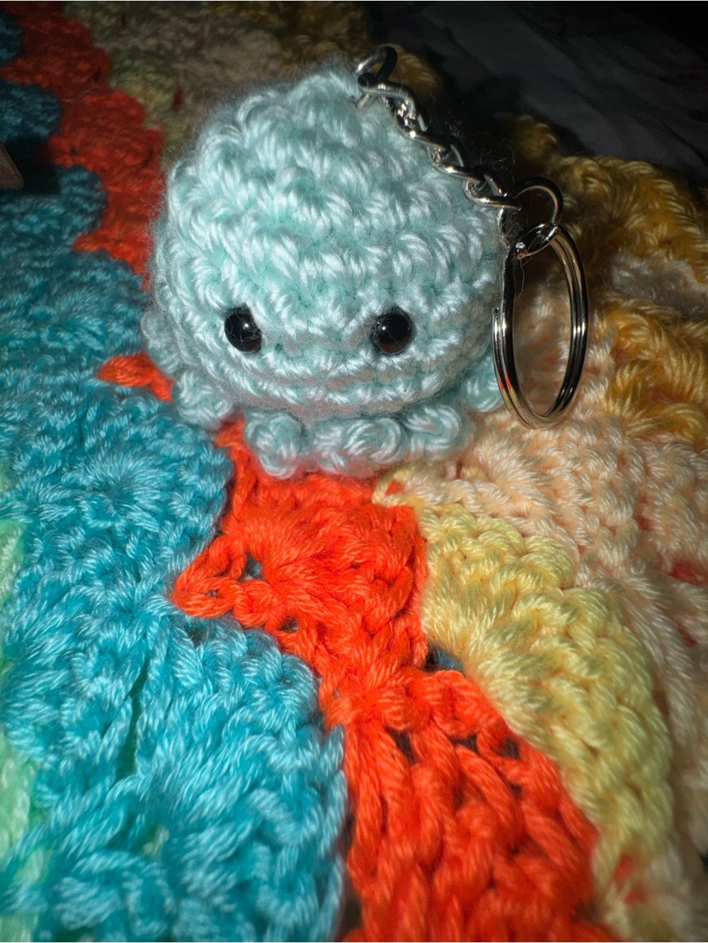 Handmade Light Blue Crochet Octopus Keychain - Plush Fish Decor Accessory
